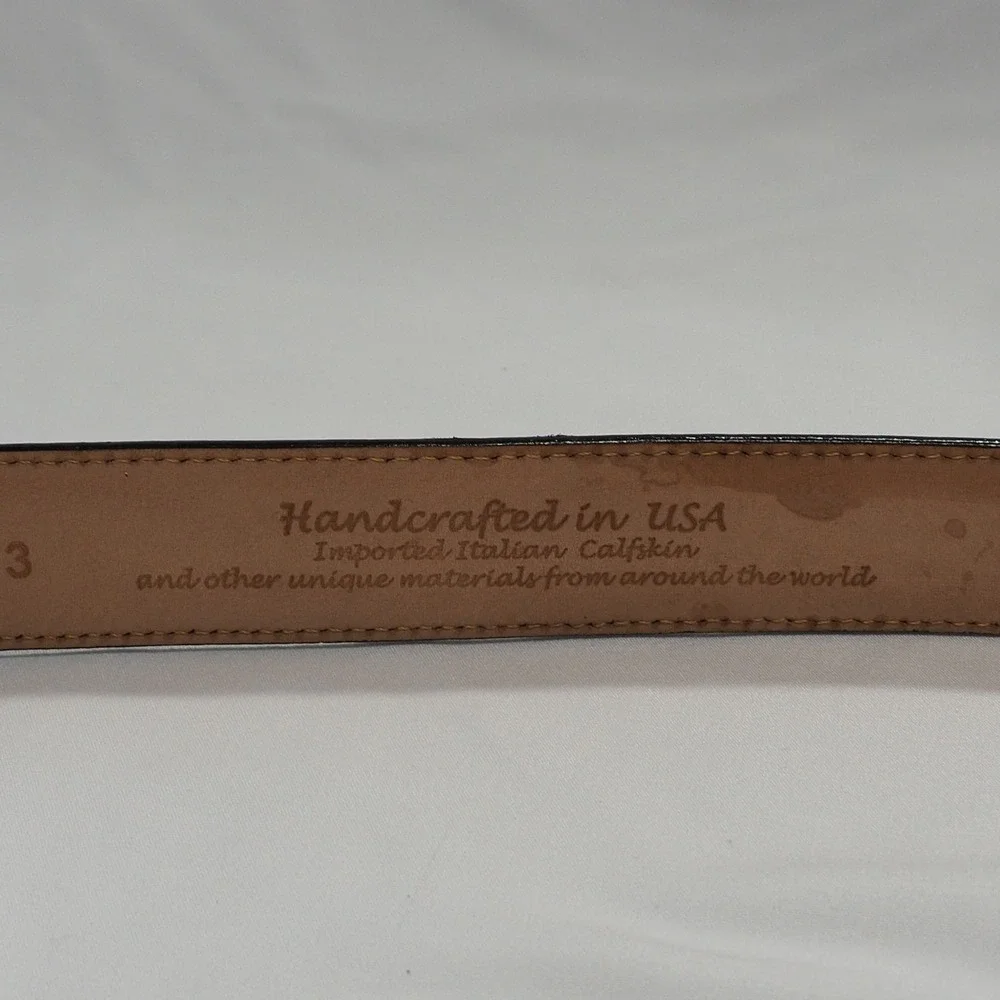 Brighton Belt Mens 36 Black Onyx Italian Calfskin Leather Croc Embossed USA Made